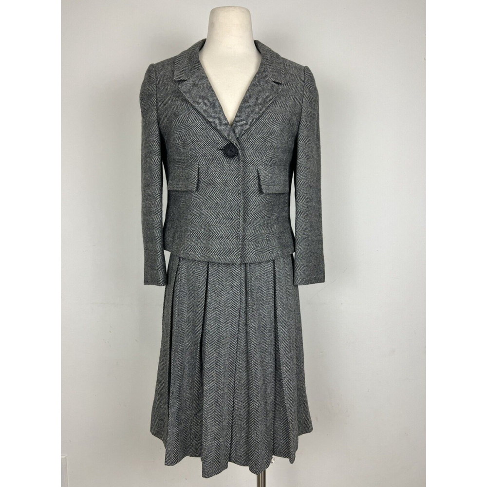 Vintage 1950s 1940s Montaldos Herringbone Wool Skirt Suit Set Tailored Elegance
